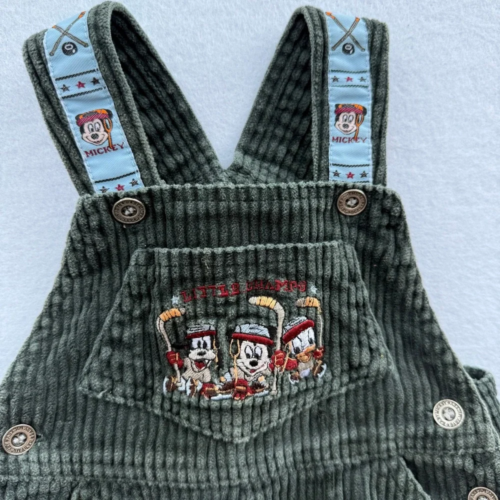 Vintage Baby Mickey & Co Overalls 12M Corduroy Disney Mickey Hockey Little Champ